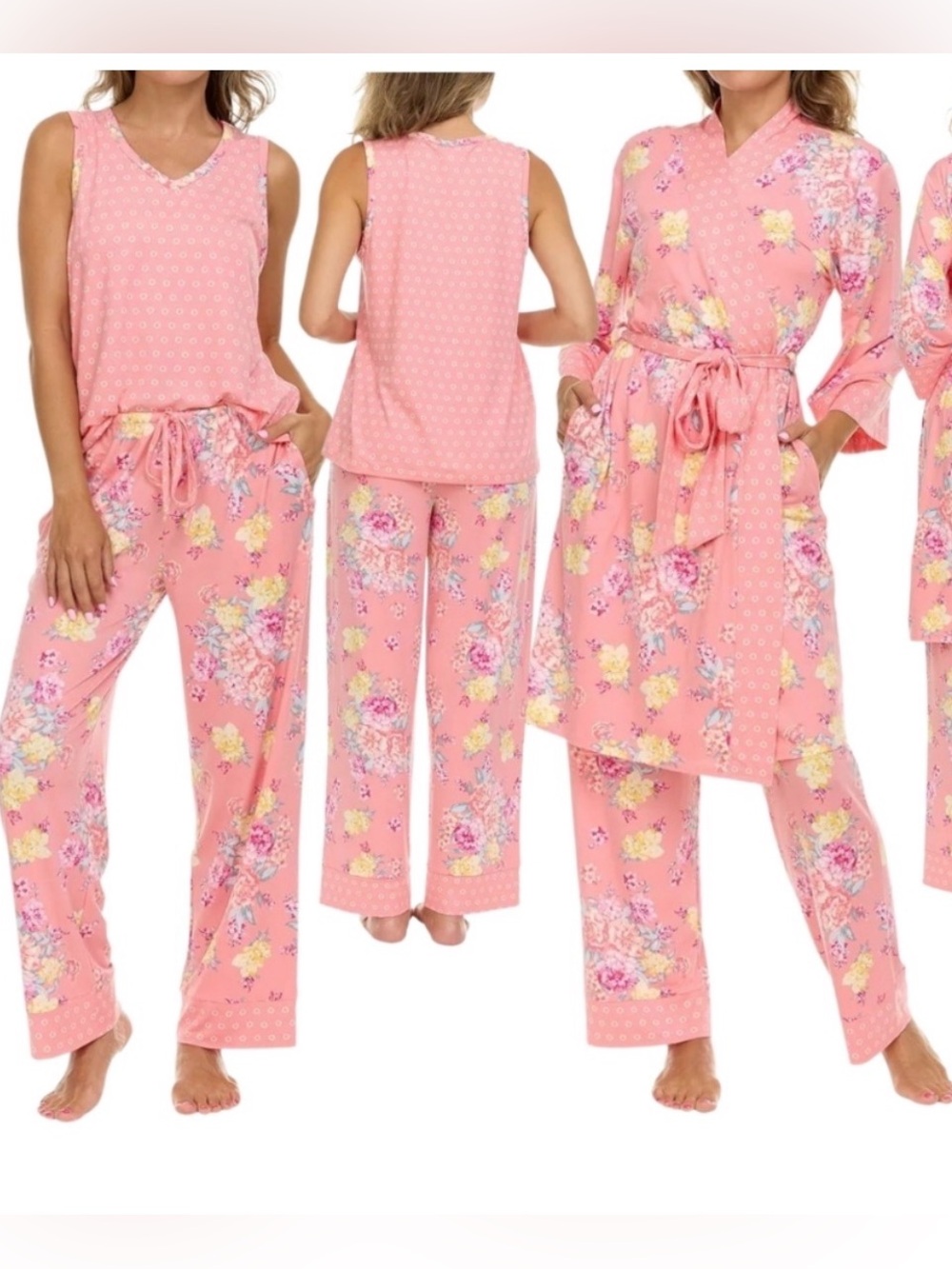 ❤️Flora Nikrooz Floral Pink Lounge Set Size S New Robe&Tank &Pant Set SUPER SOFT